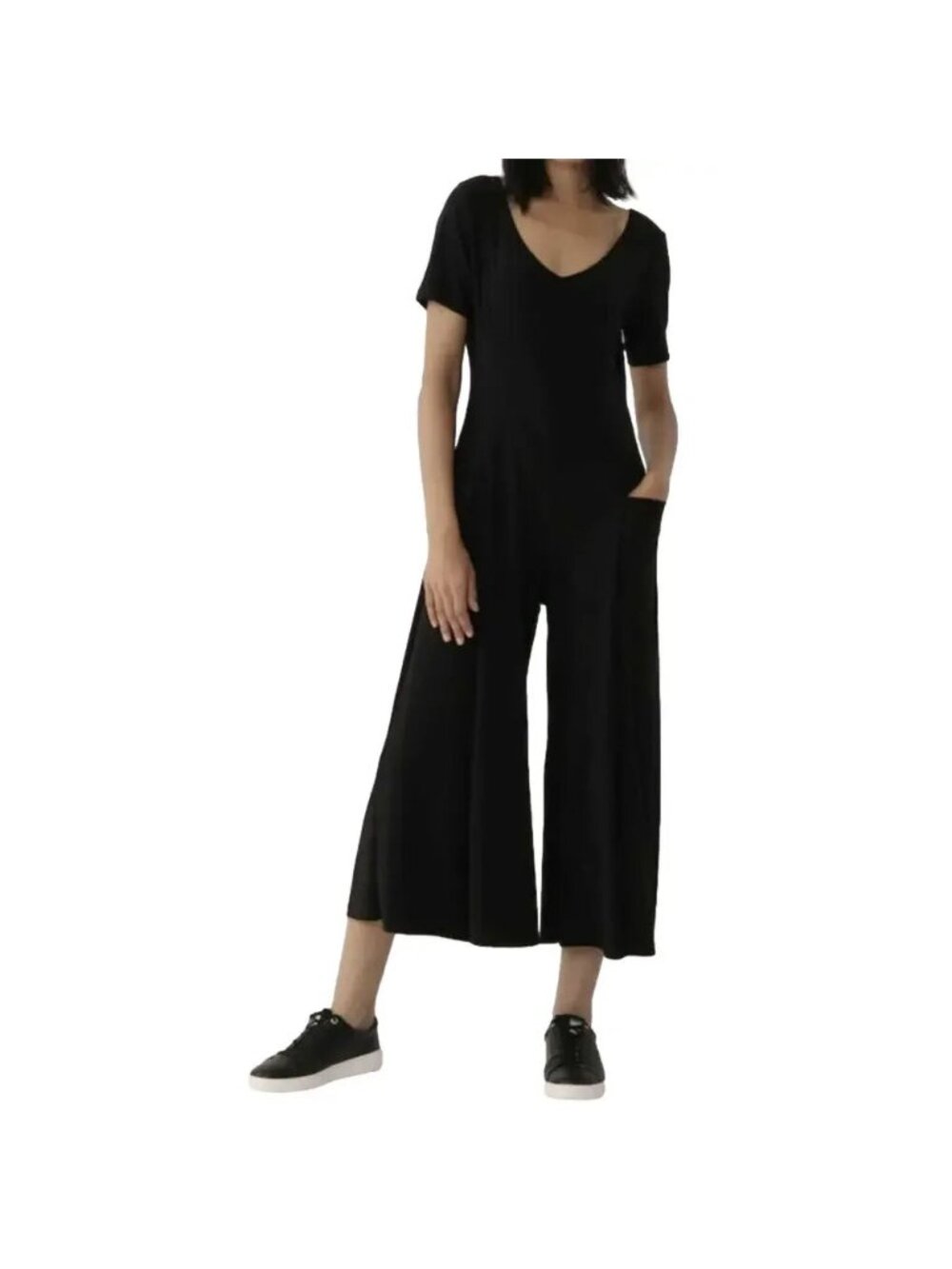 NEW Marallis Black Cropped Wide Leg Stretch Jumpsuit - Medium